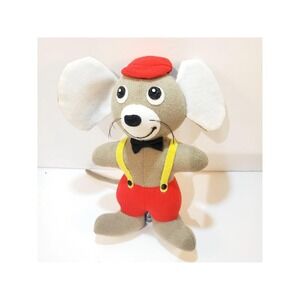 Vintage 1977 Dakin Dream Pets Gray Mouse Plush Red Hat Beret 7.5 inch